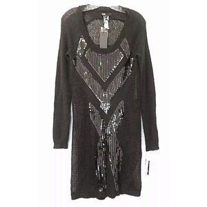 ✨DAVID BITTON NWT Black Sequin Knit Dress w/ Matching Slip – Size M ✨